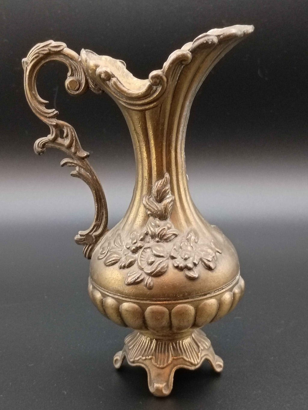 Vintage Italian Brass Finish Pitcher, Ewer, Vase Floral Pattern Made in Italy - Shop Under The Cedar