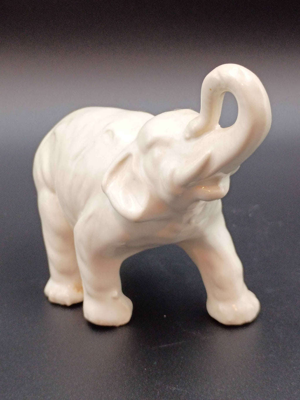 Vintage Ceramic Elephant Matte White Tan 4in tall 7in long