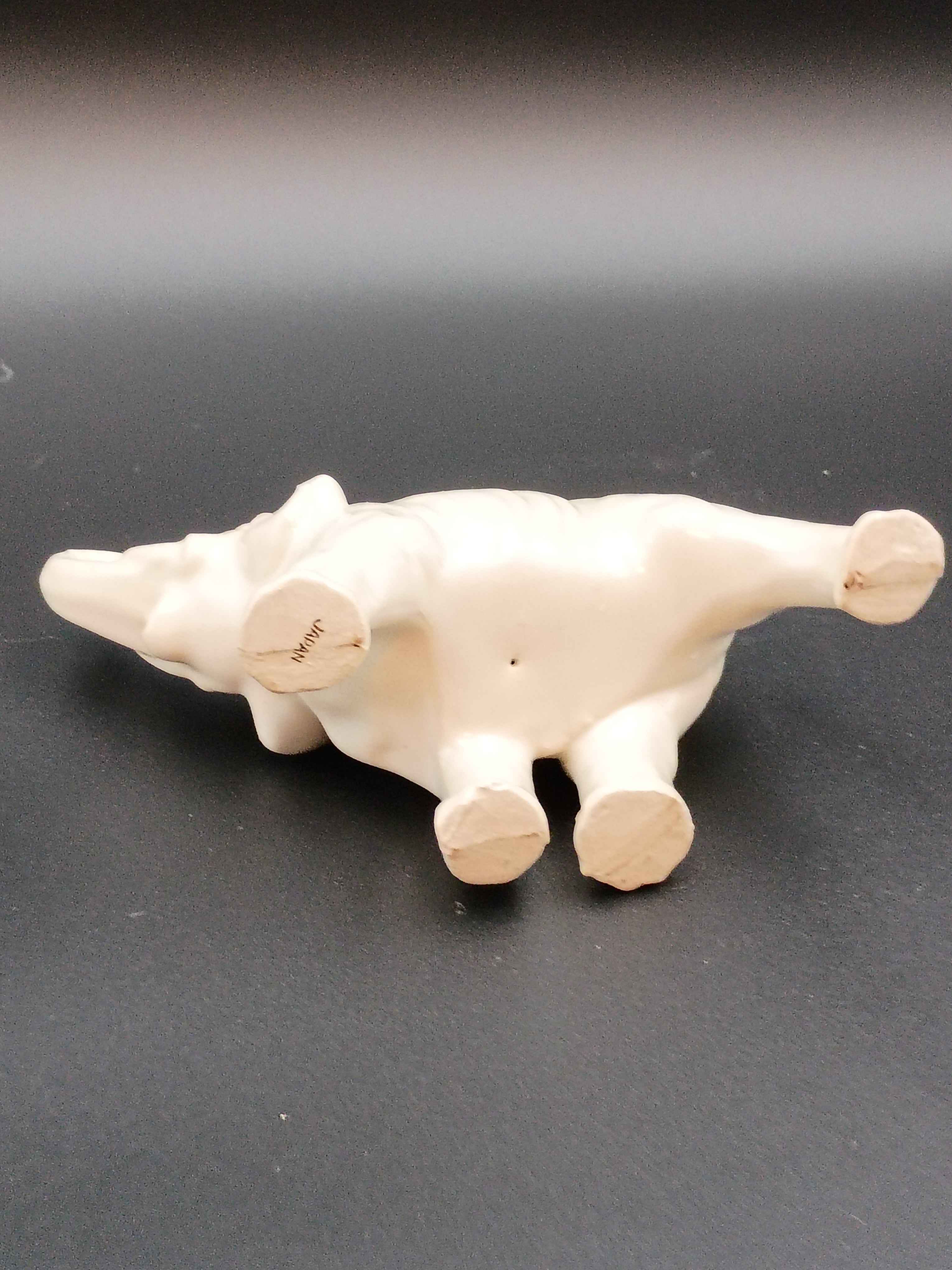 Vintage Ceramic Elephant Matte White Tan 4in tall 7in long