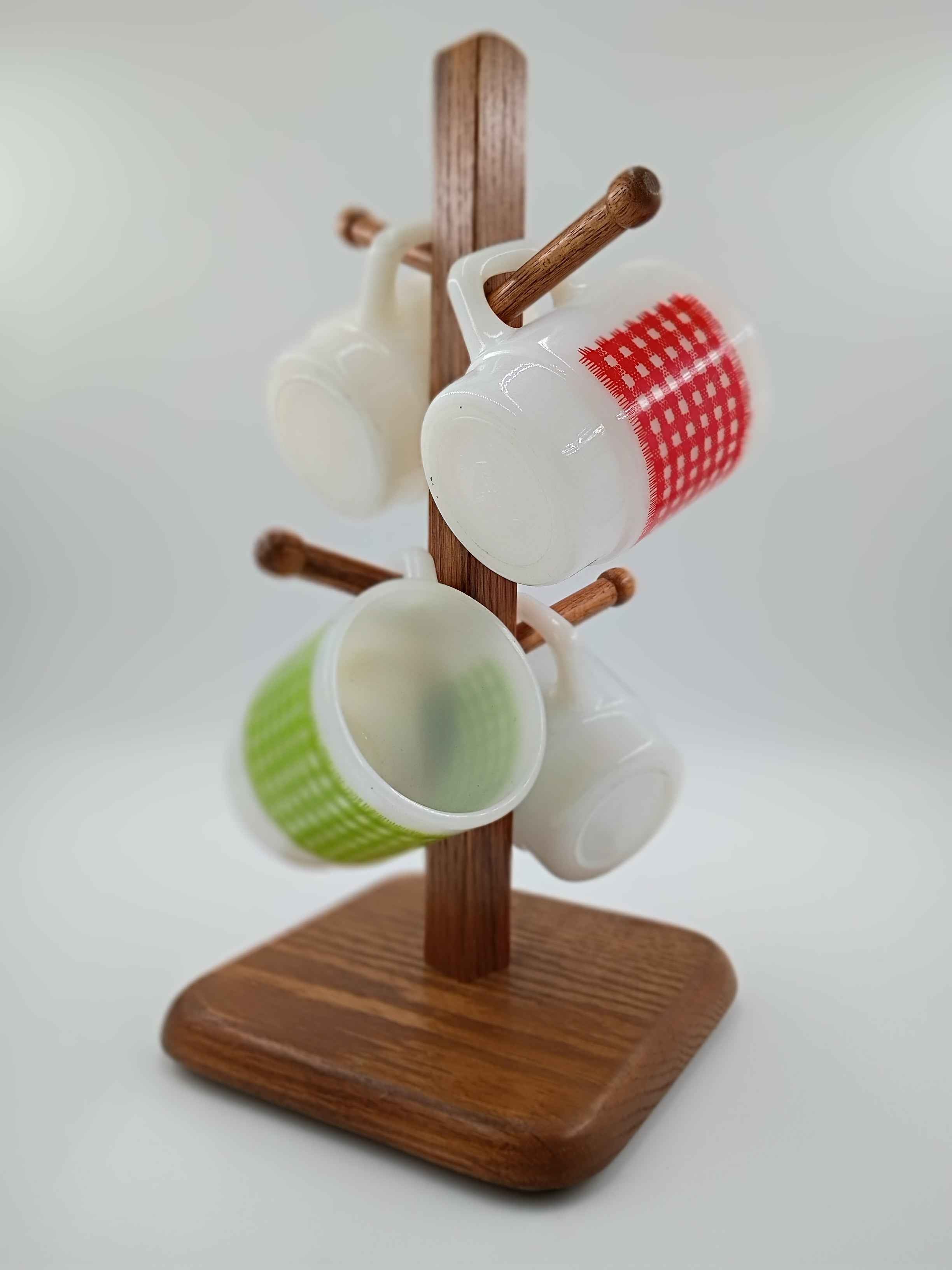 Wooden Mug Holder with 4 Anchor Hocking Fire King Mugs - Shop Under The Cedar