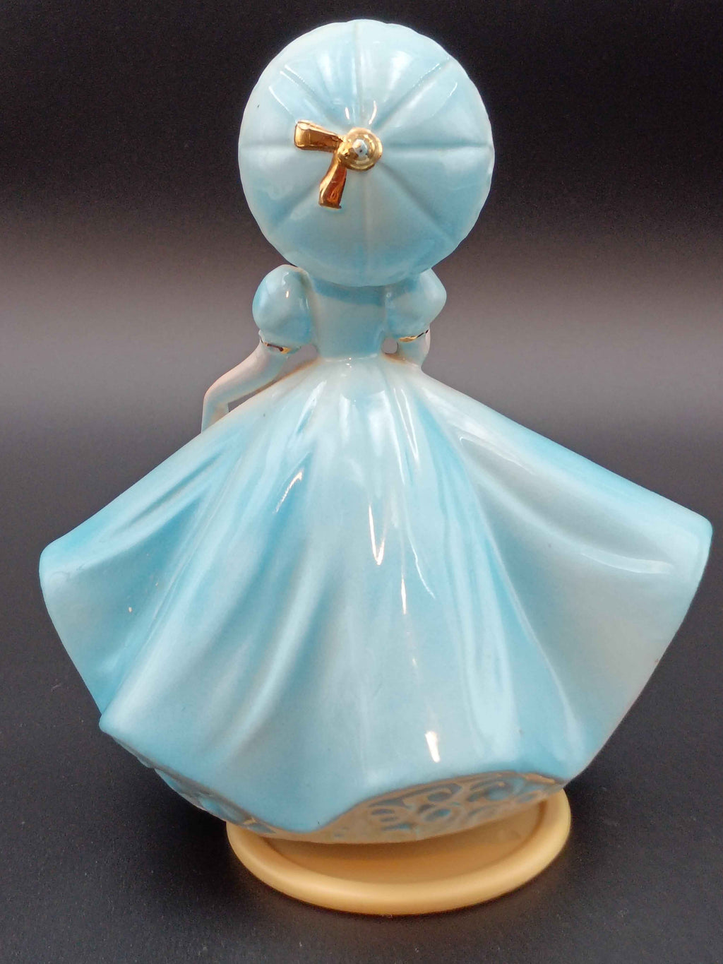 Vintage Josef Originals Lady in Blue Dress Porcelain Music Box Figurine. 6in tall