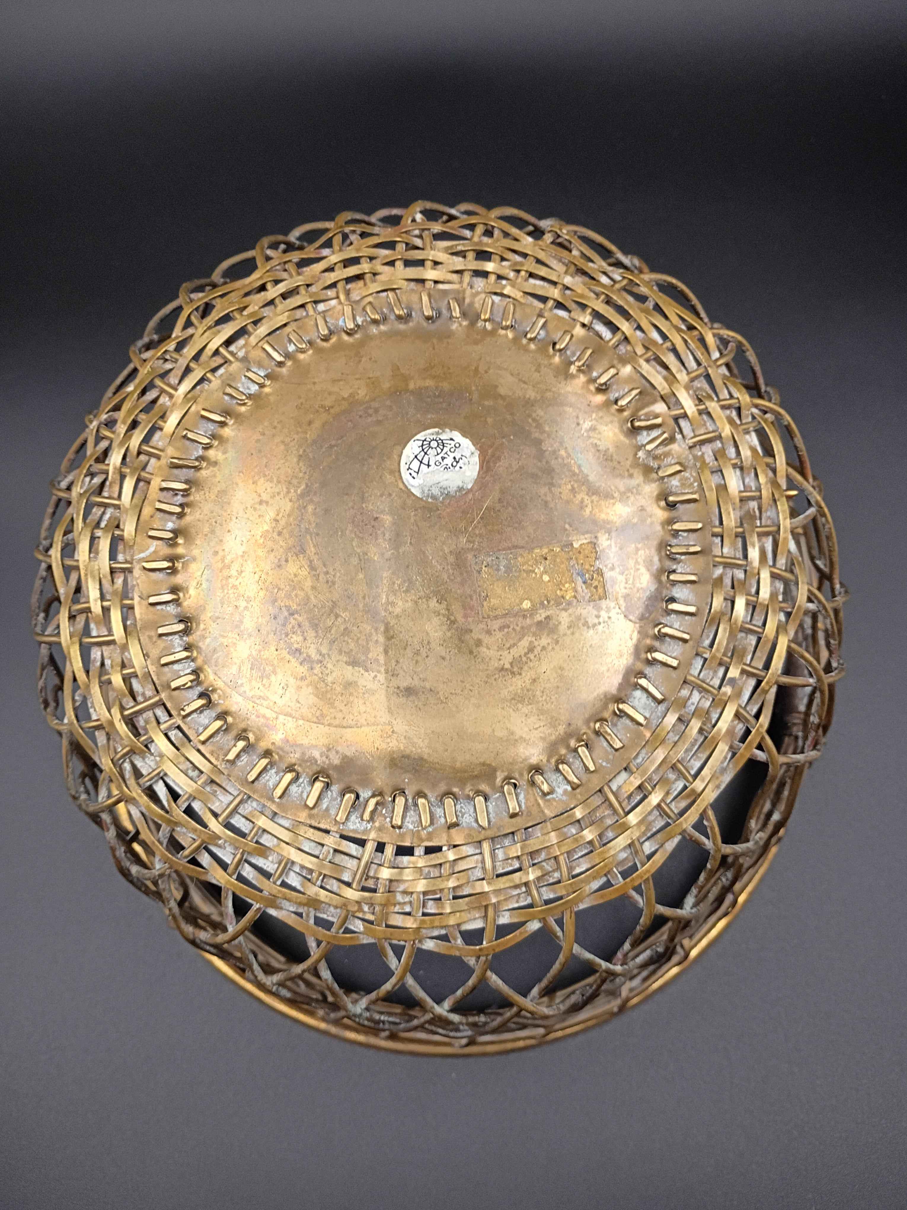 Brass Round Basket Woven Metal Hinged Handle Natural Patina India - Shop Under The Cedar
