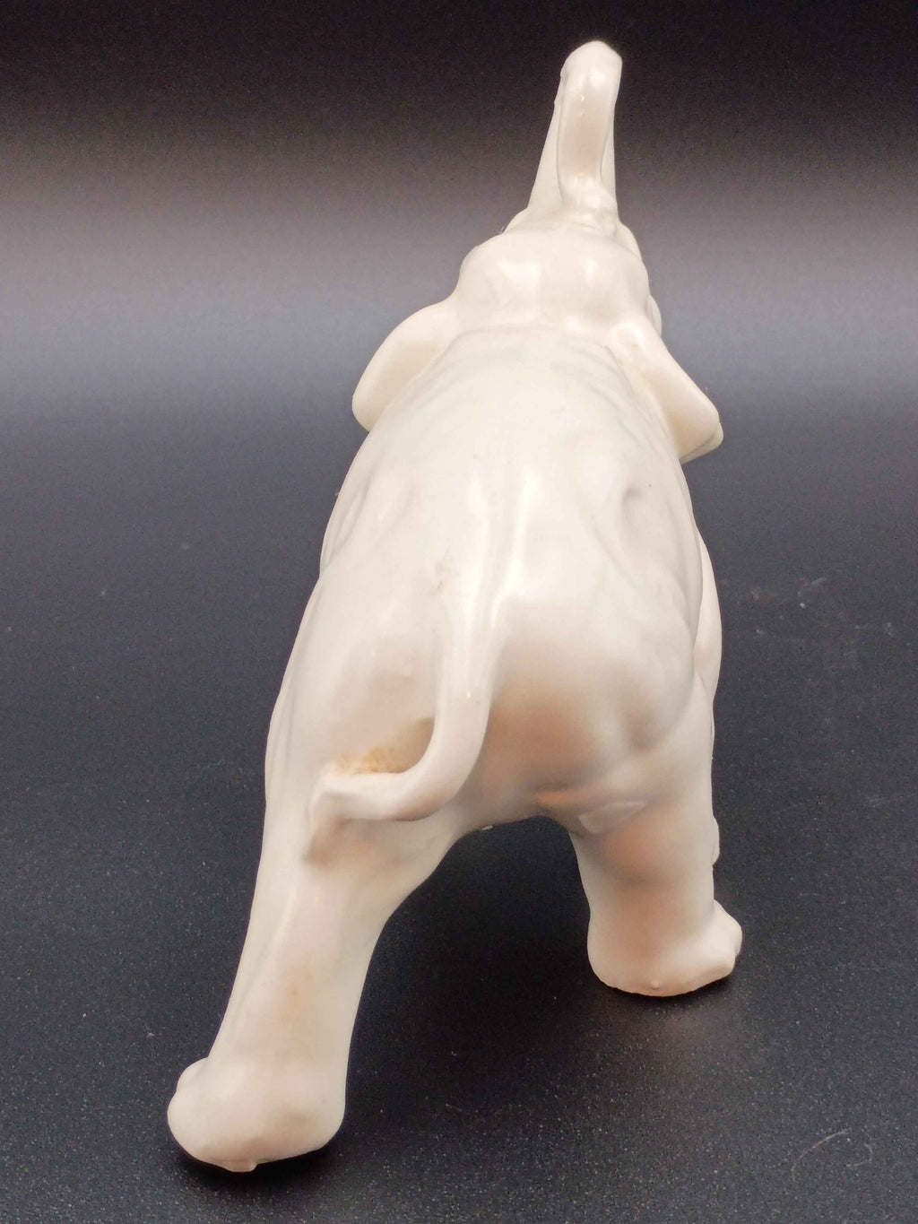 Vintage Ceramic Elephant Matte White Tan 4in tall 7in long