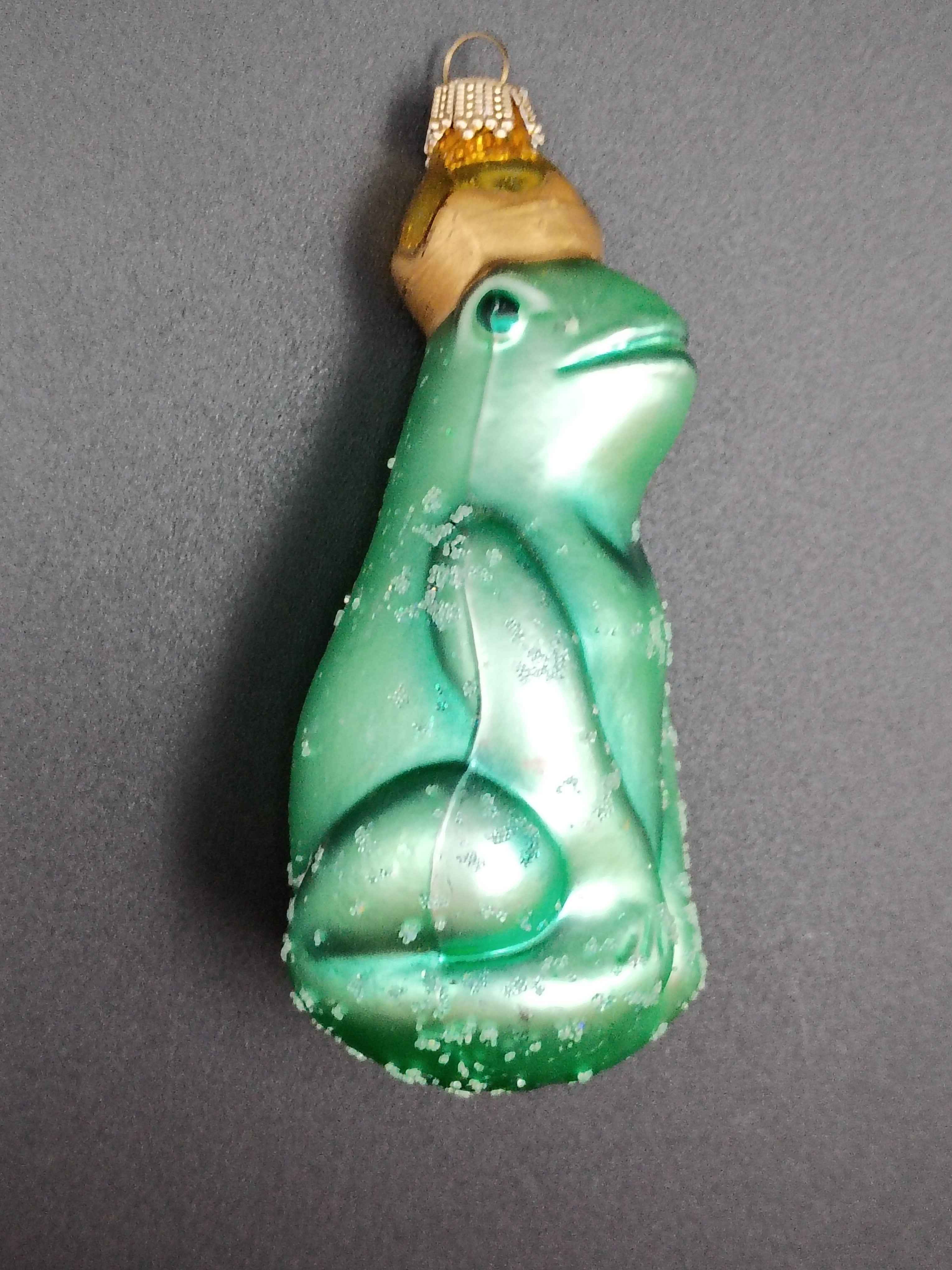 Rare Vtg Silvestri Frog Prince & Princess Blown Glass Christmas Ornament