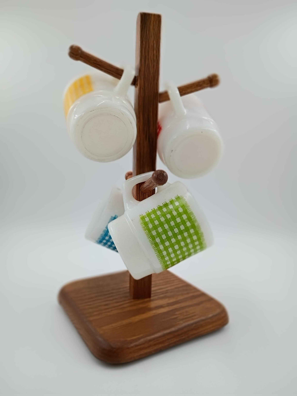 Wooden Mug Holder with 4 Anchor Hocking Fire King Mugs - Shop Under The Cedar